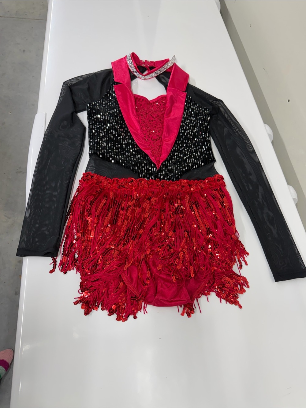 Weissman Red & Black Sequin Fringe Dance Costume